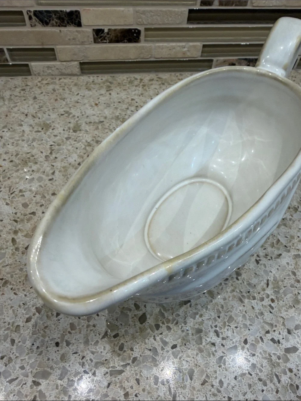 Pottery Barn white and cream gravy boat